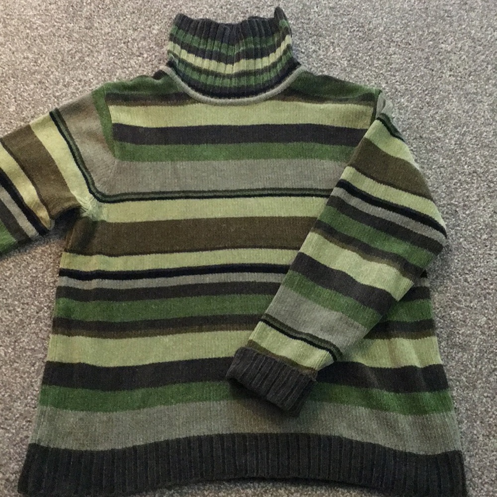 Green Striped Turtleneck Sweater